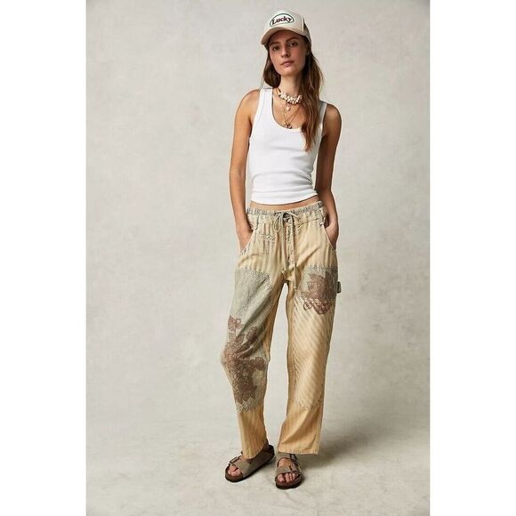 Free People Pants - Free People Cheshire Low-Slung Boyfriend Embroidered Jeans Large L NEW